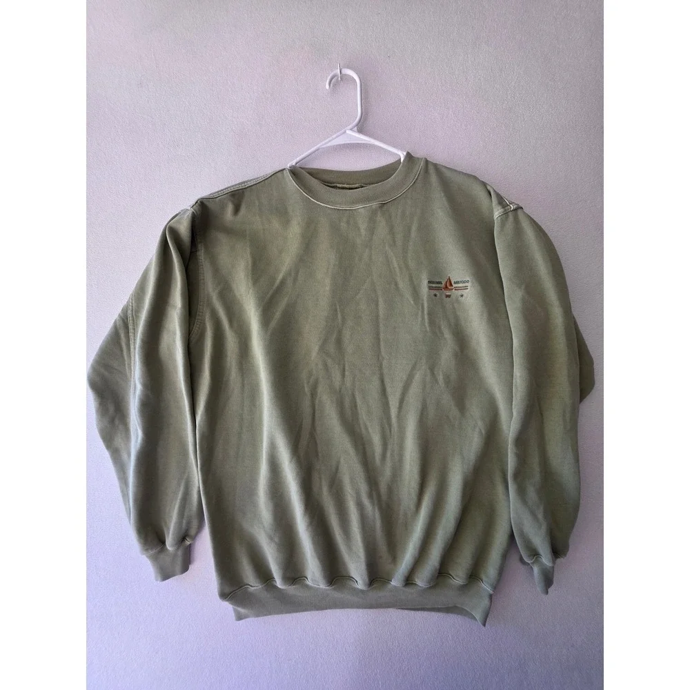 Vintage Cozumel Mexico Embroidered Sweatshirt Olive Green Crewneck Mens L